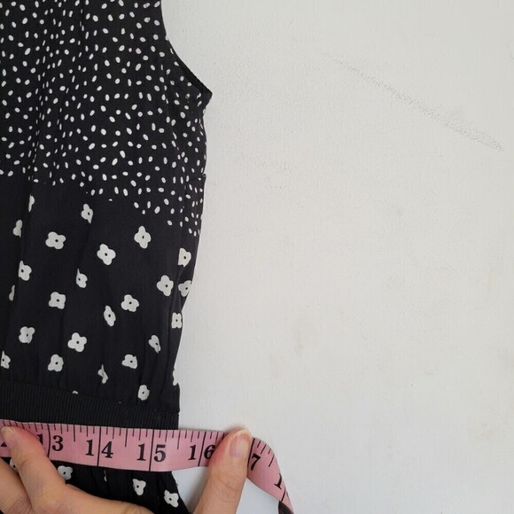 Loft Black White Polka Dot Floral Stripe Sleeveless Sheath Dress Size Medium - Picture 7 of 12